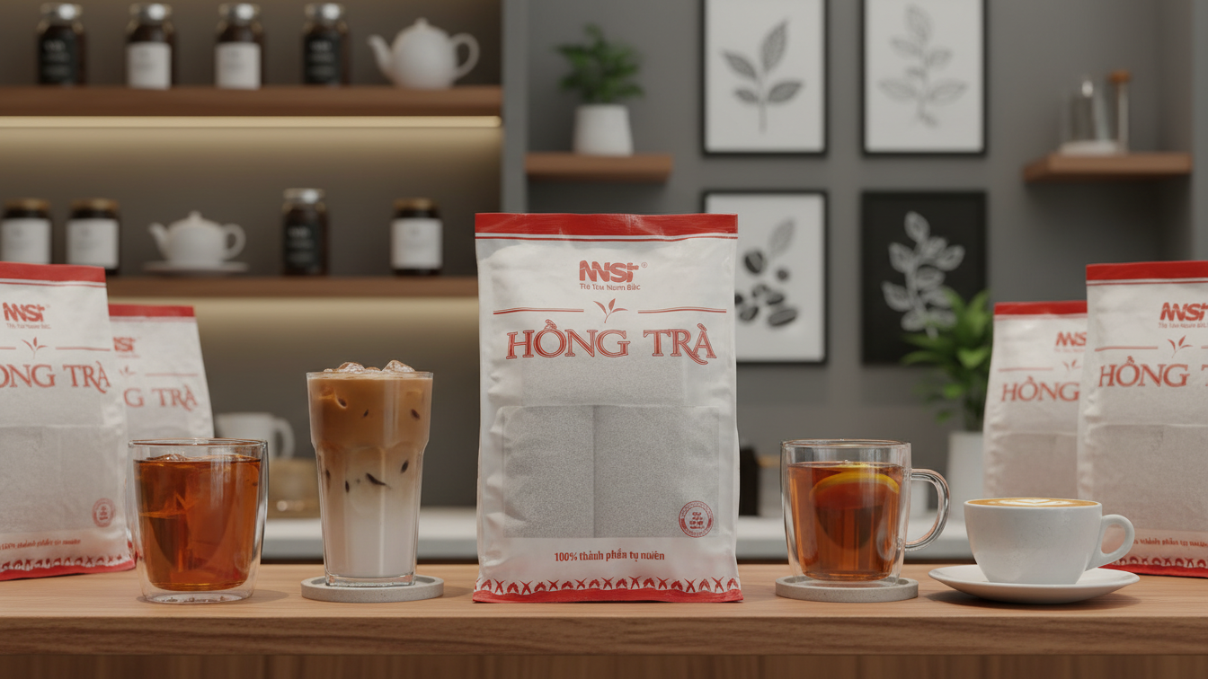 Sản phẩm được đóng gói 10 túi lọc/hộp (30g), tổng khối lượng 300g, quy cách lớn 50 gói/thùng