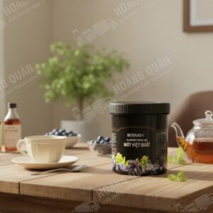 Dessert and drink with blueberriesSốt Boduo Việt Quất 1.36 KG Hũ Đen