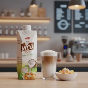 Cốt dừa Vico Rich giúp tăng độ béo mượt, làm nền vị tròn trịa hơn mà không lấn át hương trà.