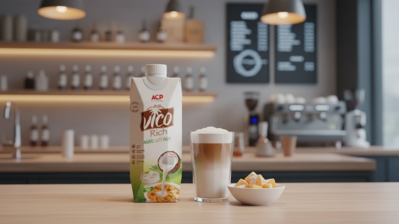 Cốt dừa Vico Rich giúp tăng độ béo mượt, làm nền vị tròn trịa hơn mà không lấn át hương trà.