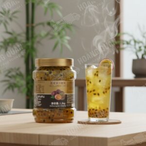 Jar of fruit essence with drink