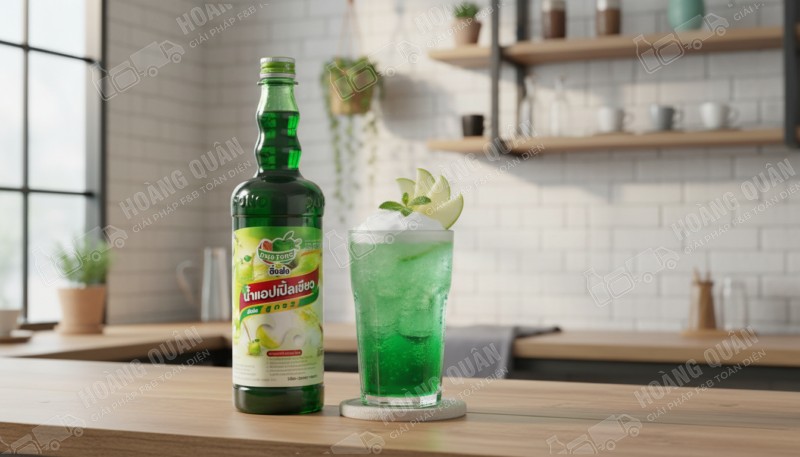 Green apple syrup with drink setupDingfong Syrup Thái Vị Táo Xanh