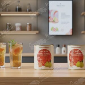 Canned fruit with fresh ingredients.