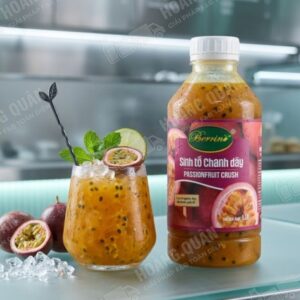 Passionfruit smoothie and bottle displayedBerrino- Sinh Tố Chanh Leo