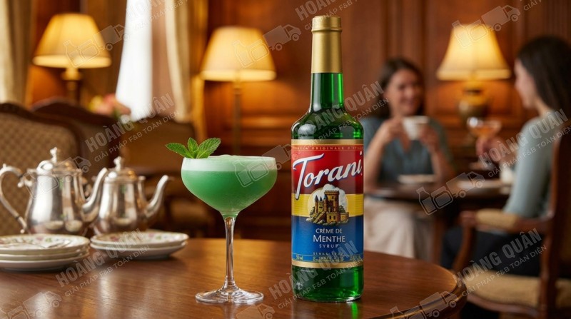 Green cocktail with mint garnish