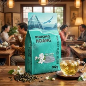 Tea packaging with green tea cup