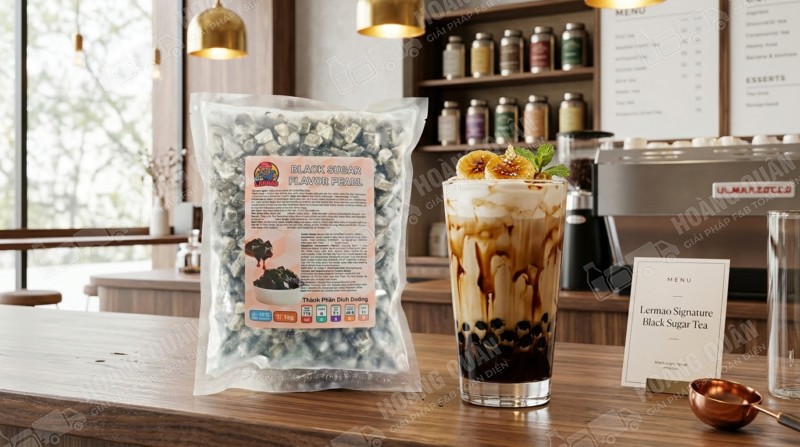 Boba tea with black tapioca pearls