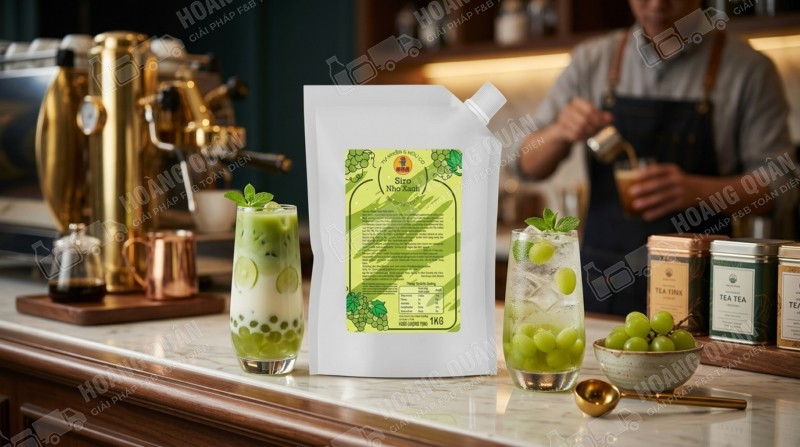 Green grape drinks on a counter