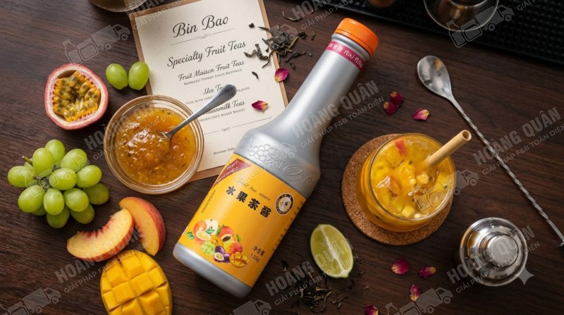 Fruit syrup with drinks and fruits