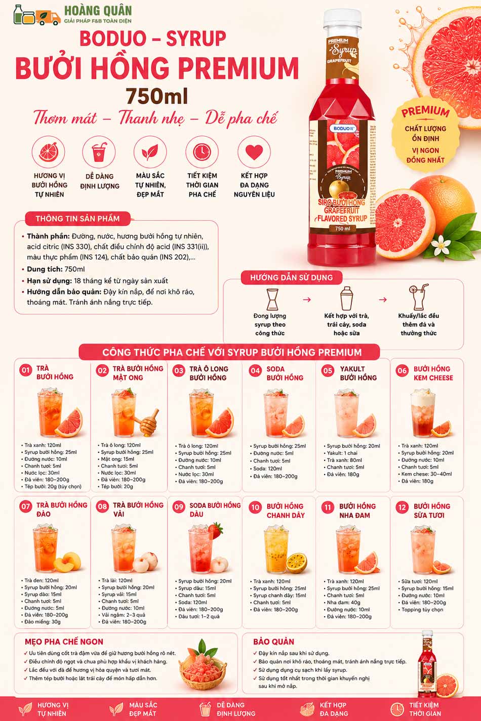 Công thức pha chế Syrup Bưởi Hồng