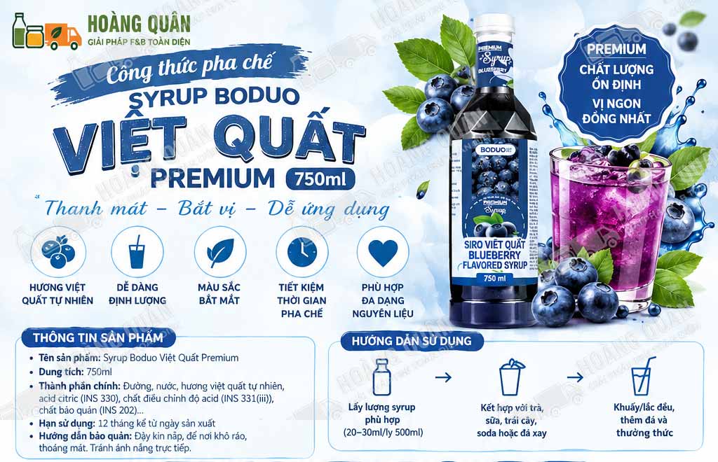 Công Thức Pha Chế Syrup Boduo Việt Quất Premium 750ml