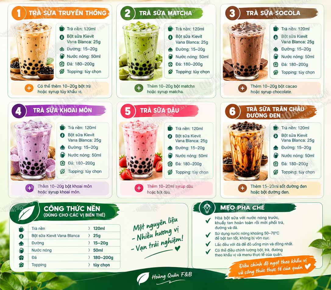 Công Thức Pha Chế Với Bột Sữa Kievit