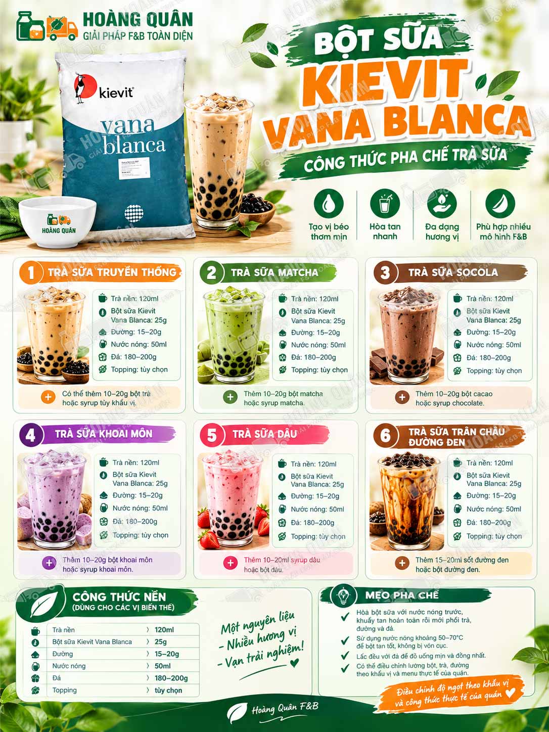 Công Thức Pha Chế Với Bột Sữa Kievit