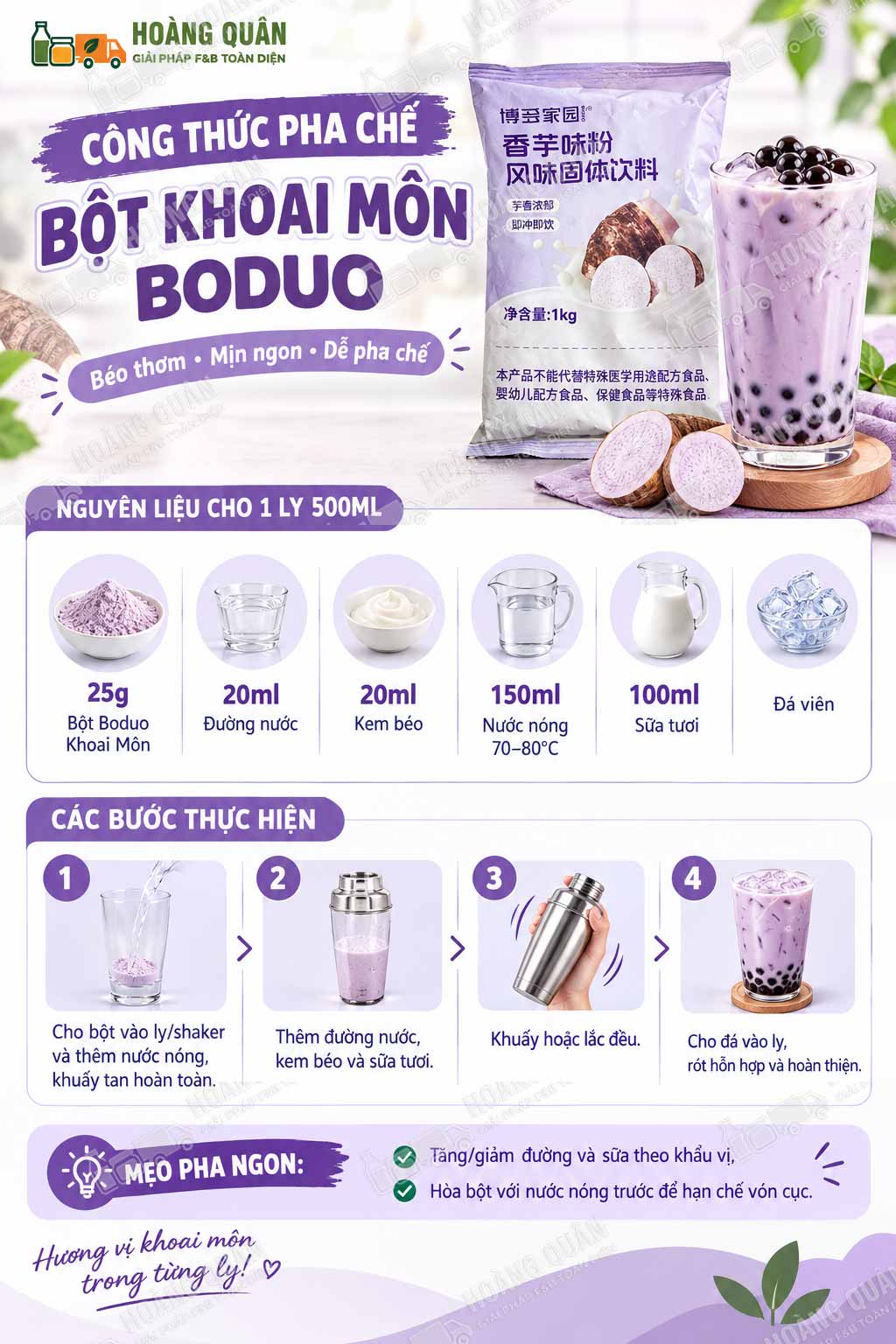 Công Thức Pha Chế Bột Boduo Khoai Môn