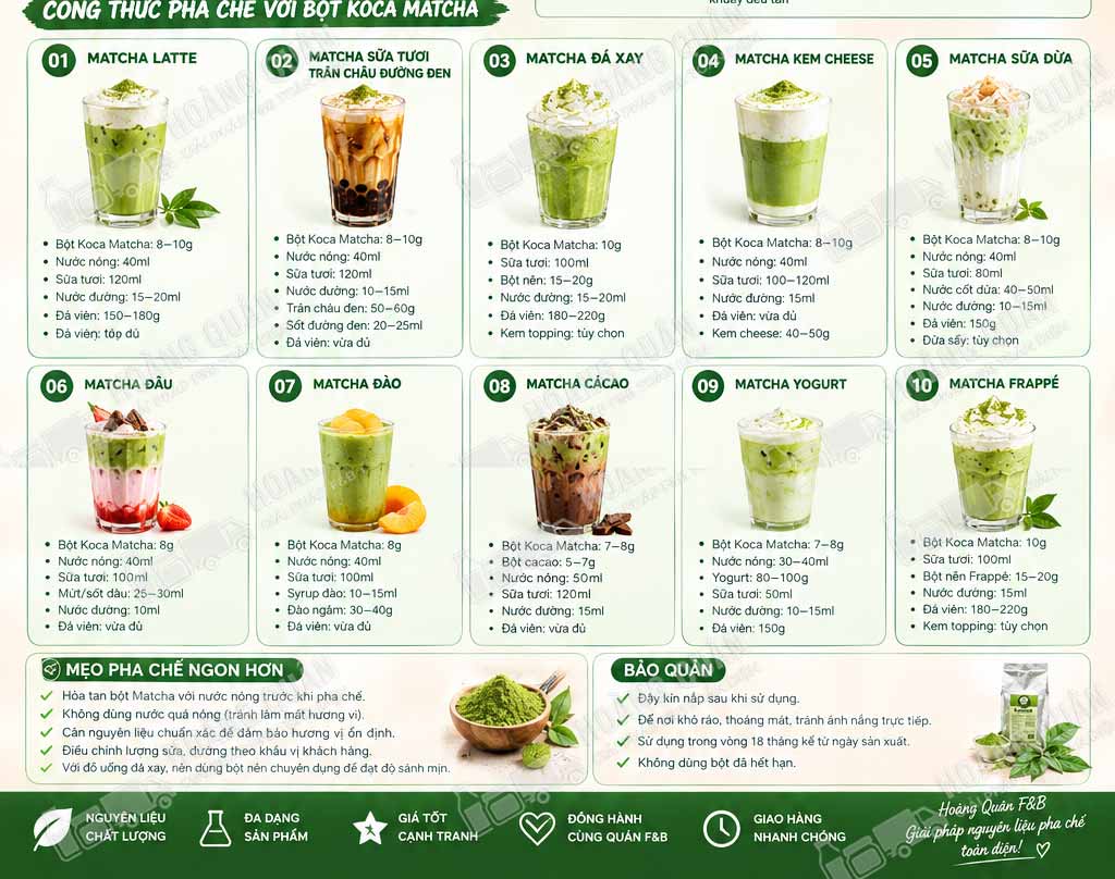 công thức pha chế bột Koca Matcha
