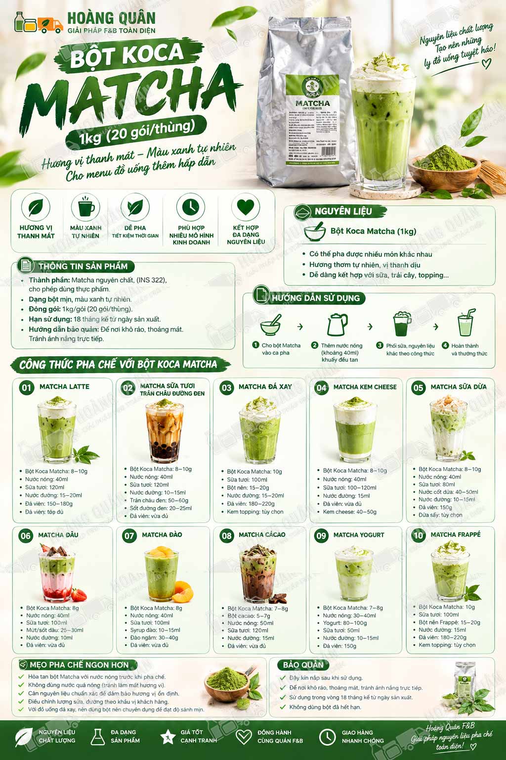 công thức pha chế bột Koca Matcha