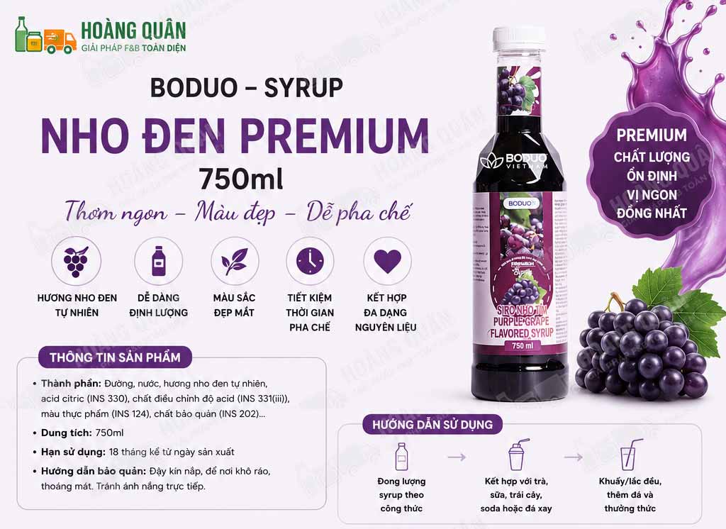 Công Thức Pha Chế Syrup Nho Đen Boduo