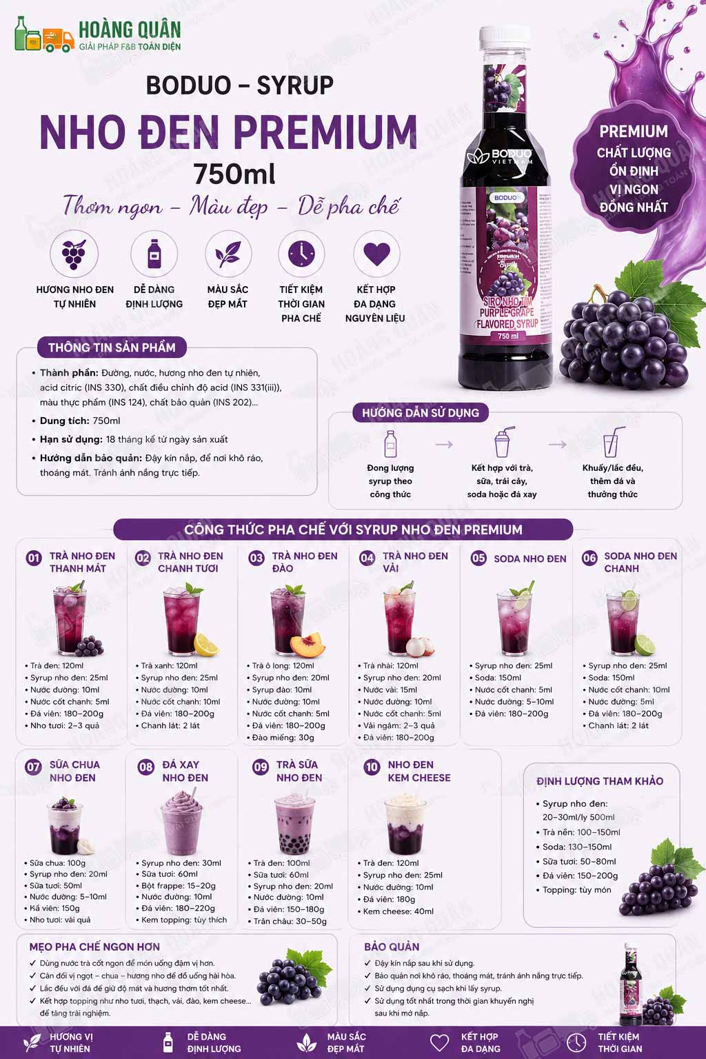 Công Thức Pha Chế Syrup Nho Đen Boduo