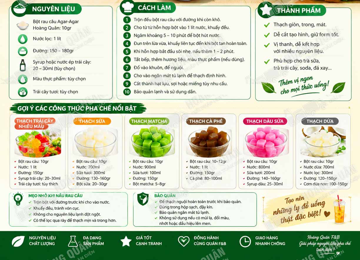 Công thức pha chế Thạch Rau Câu Hoàng Yến