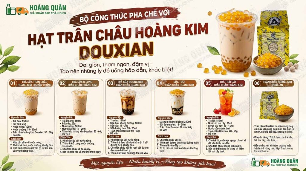 Công thức pha chế trà sữa trân châu hoàng kim Douxian cho quán F&B