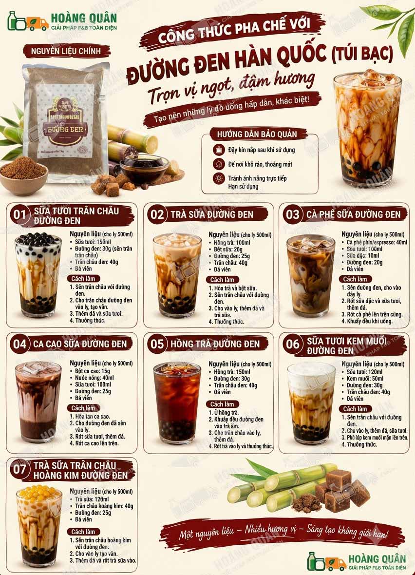 Công Thức Pha Chế Đường Nâu Hàn Quốc (Túi Bạc) Thơm Ngon